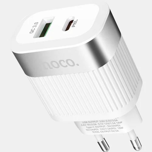 Зарядное устройство Hoco C58A USB/USB-C 18 Вт Белое