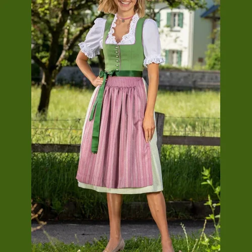Elegant V Neck Lace-Up Color Block Dirndl Dress Three Piece