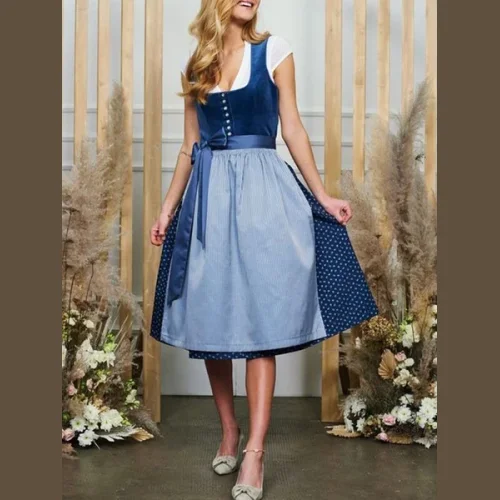 Elegant Velvet V Neck Short Sleeve Lace Dirndl Dress Three Piece