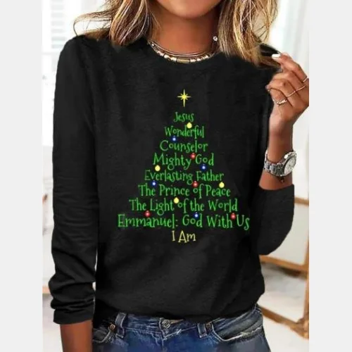Casual Text Letters Crew Neck Long Sleeve T-shirt