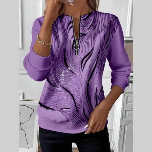 Casual Crew Neck Abstract Sweatshirt Printing
