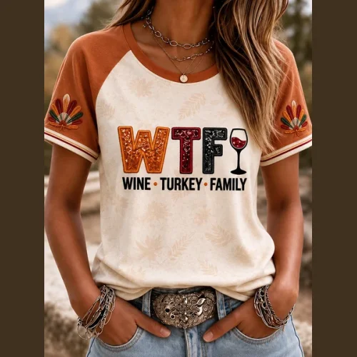 Vintage Text Letters Crew Neck Short Sleeve T-shirt