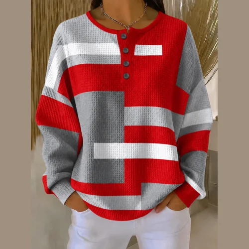 Casual Abstract Henley Collar Long Sleeve Sweatshirt