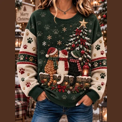 Vintage Christmas Crew Neck Long Sleeve Sweatshirt