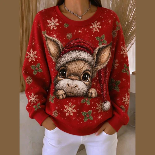 Casual Christmas Crew Neck Long Sleeve Sweatshirt