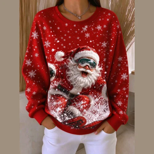 Casual Santa Claus Crew Neck Long Sleeve Sweatshirt