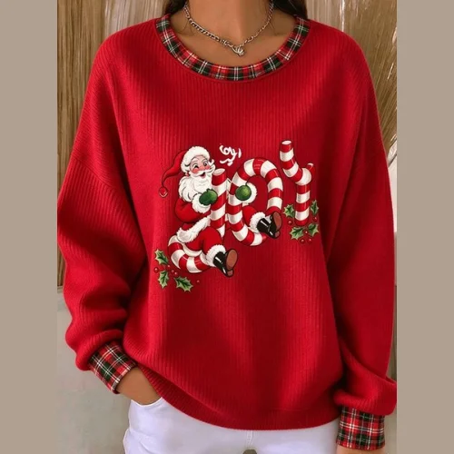 Casual Plaid Crew Neck Long Sleeve Sweatshirt