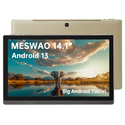 Tableta MESWAO B1 de 14,1 pulgadas, 6 GB, 128 GB, enchufe europeo, color dorado