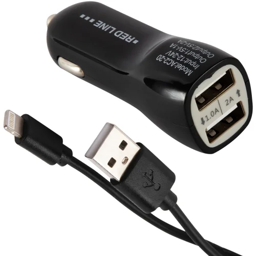 Автомобильное зарядное устройство Red Line AC2-20 USB/USB с кабе
