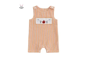 Baby Girl Pumpkin Embroidery Jumpsuit Halloween Sleeveless Round Neck Sweet Plaid Romper