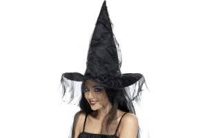 Classic Black Witch Hat w/ Netted Veil