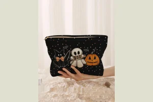Halloween Ghost Pumpkin Print Makeup Bag, Casual Fashion, Elegant Multi-Functional Storage Bag, Trav
