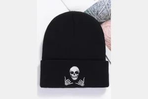 Halloween Skull & Letter Embroidered Knit Hat, Casual Winter Outdoor Beanie Hat, Daily Use Hat for M