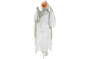 HOMCOM 3.9' Outdoor Halloween Hanging Pumpkin Ghost w/ Light Up Eyes, Sound Activated Prop w/ Creepy