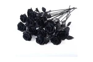 Laelfe 12 PCS Artificial Flowers Black Roses, Fake Silk Flower Long Stem Artificial Black Rose for H