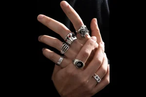 Men's Halloween Punk Skull & Poker Design Mexican Cuff Ring for Men, Fashion Matching Goth Jewelry