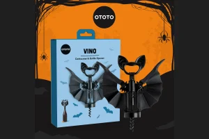 OTOTO Vino Spooky Bat Wine Opener – 2-in-1 Corkscrew & Bottle Opener, Halloween Decor & Perfect Gi