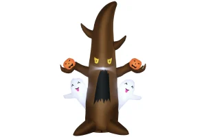 Outsunny 5' Halloween Inflatables Outdoor Decorations Ghost Tree with Pumpkins, Blow-Up LED Yard Dec