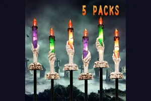 Skeleton Hands Hold Lighted Candle Stakes, Halloween Decorations, Hand Candle Holders Candle Light W