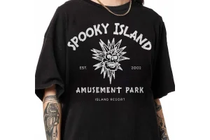 Spooky Island shirt, Disco Skull, Halloween Nostalgia, Baggy T Shirt, Skull Emblem, Spooky Disco Shi