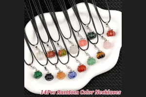 TEMU 14pcs Mini Pumpkin Witch Hat Shaped Stone Pendants Necklace Set - For Halloween Themed Necklace