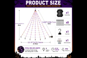 TEMU 16.4ft Giant Halloween Web Lights Outdoor, 250 And Orange Halloween Tree Lights With 8 & Timer,
