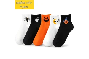 TEMU 4 Pairs Random Color For Halloween Novelty Short Socks, Soft Women Ankle Socks With Pumpkin Bat