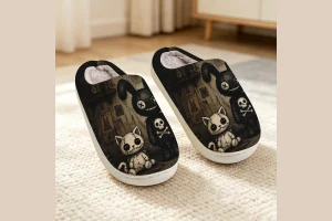 TEMU [wide Feet] 1 Pair Dark Gothic Style Stitched Rabbit Plush Stitched Cat Plush Skull Element Wit