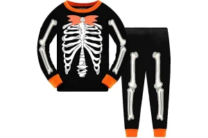Tkria Kids Pajamas for Boys Skeleton Glow-in-The-Dark Cotton Sleepwear Toddler Clothes Halloween Out