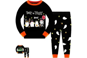 Tkria Kids Pajamas for Boys Skeleton Glow-in-The-Dark Cotton Sleepwear Toddler Clothes Halloween Out