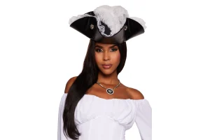 Womens Black Pearl Pirate Hat, Black